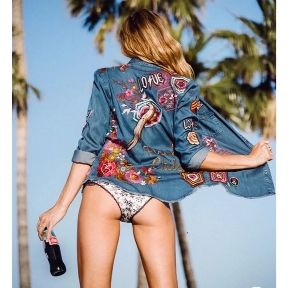 Spell Flower Child denim embroidered jacket